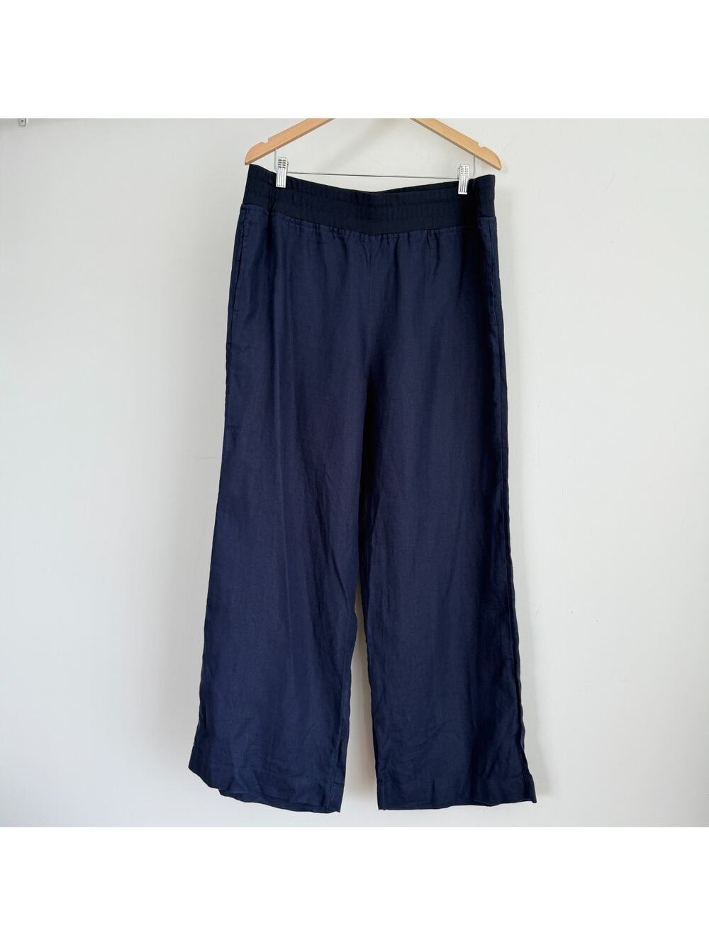 Soft Surroundings Aliso Pants Womens XL Navy 100% Linen Wide Leg Elastic Waist